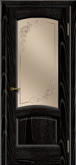 Двери ЛайнДор Анталия 2 эмаль черная тон 26 стекло 3Д Роза бронза